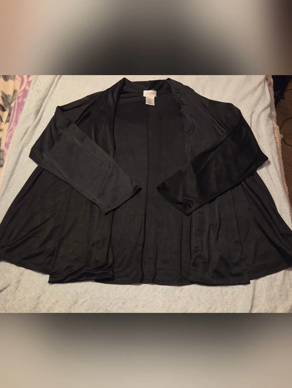Chelsea Studio Black Open Front Draped Cardigan Women's 2XL